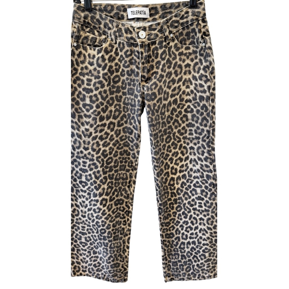 Leopard Print Straight Leg Jeans Size 1/25 Y2K